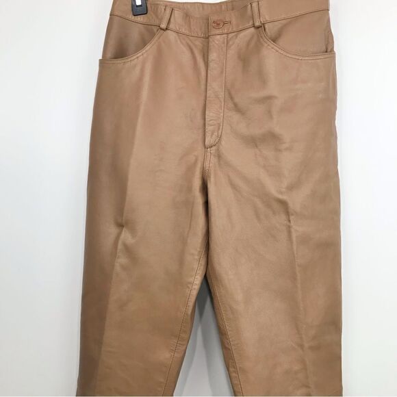 Rem Garson 100% Leather Retro Camel Brown Pants - Picture 2 of 16